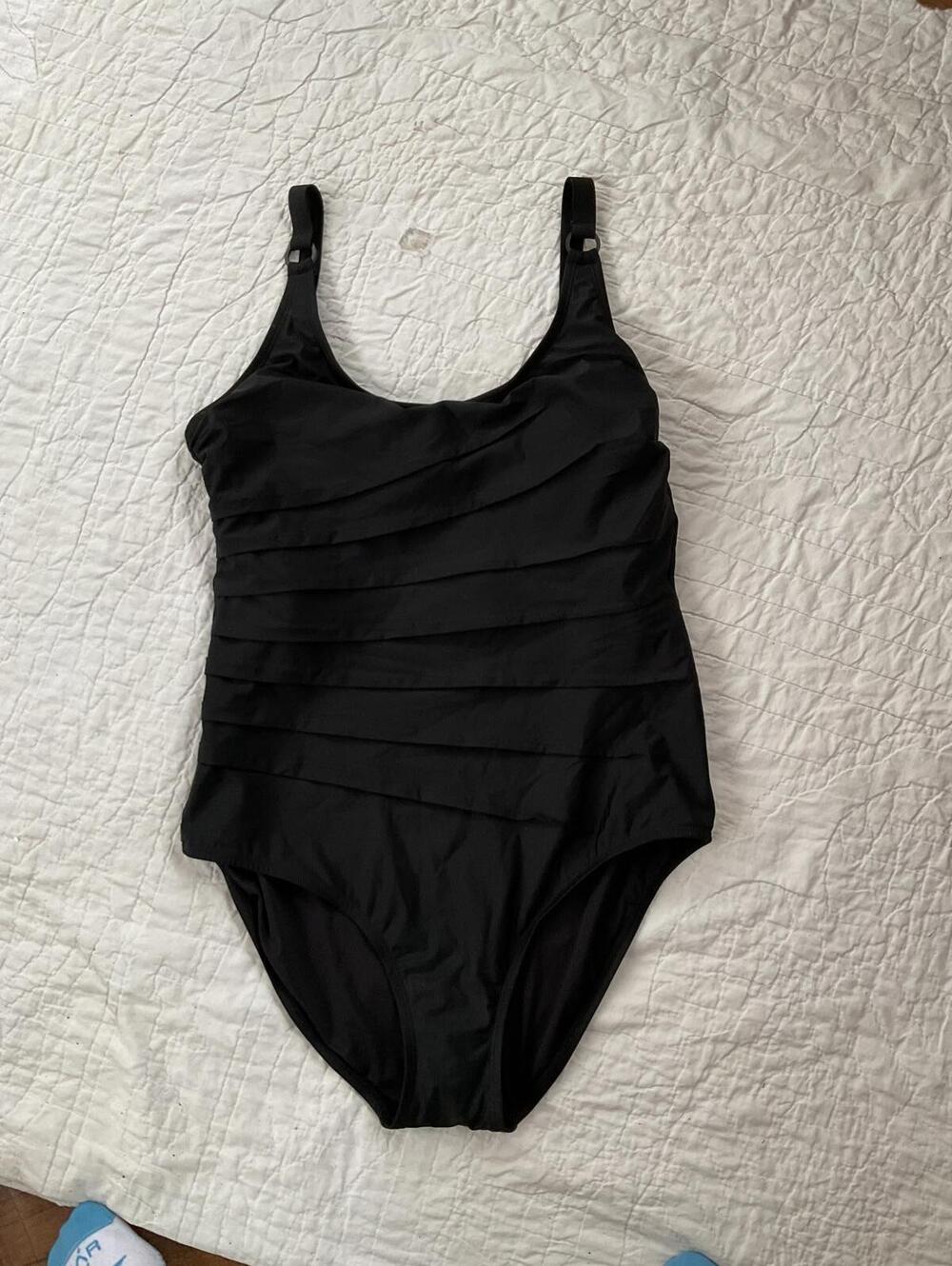 NWT DKNY Black One-Piece Swimsuit with Layered Front Detail Size XXL - Picture 1 of 5